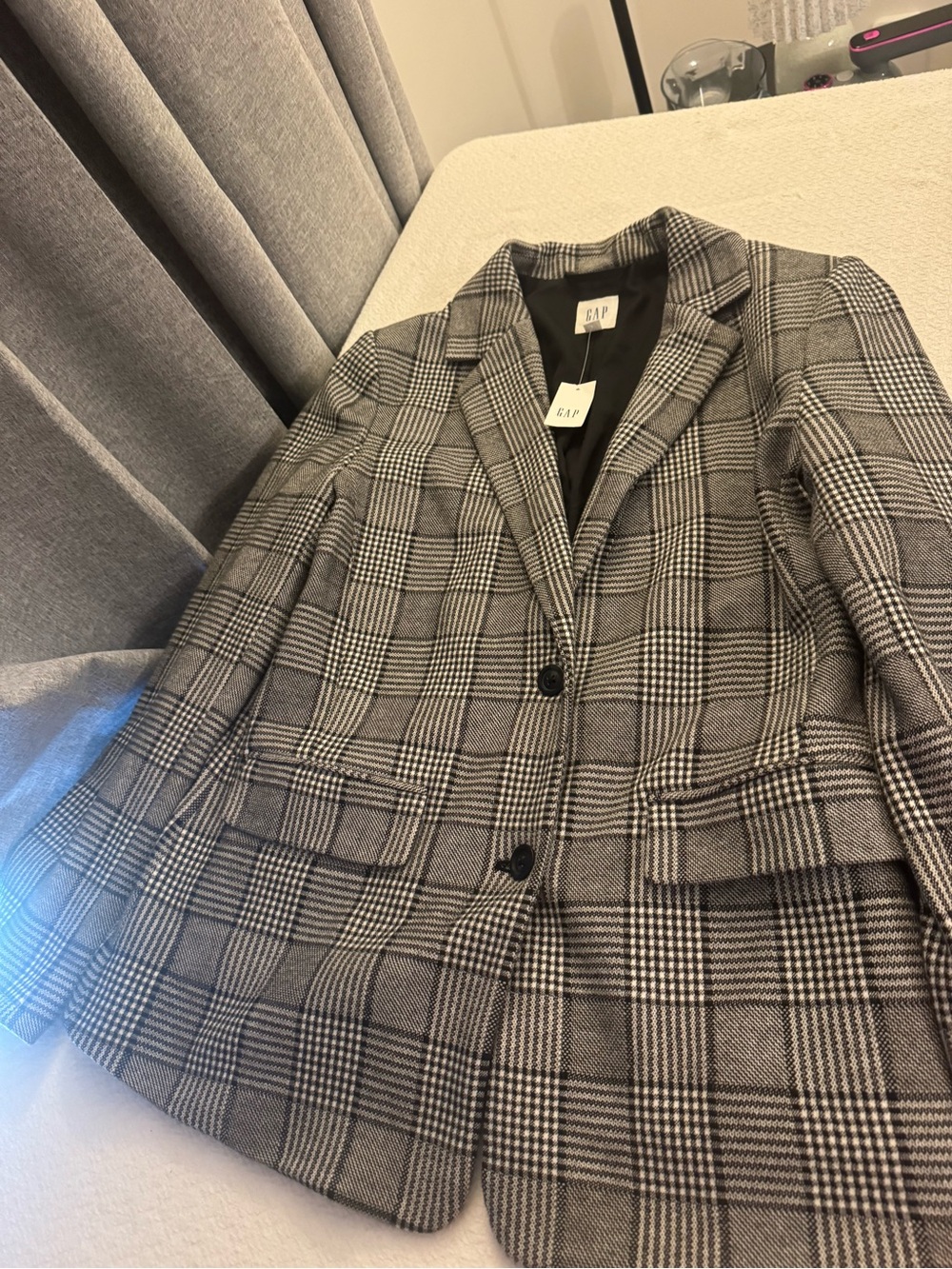 GAP Black and Gray Plaid Tailored Blazer